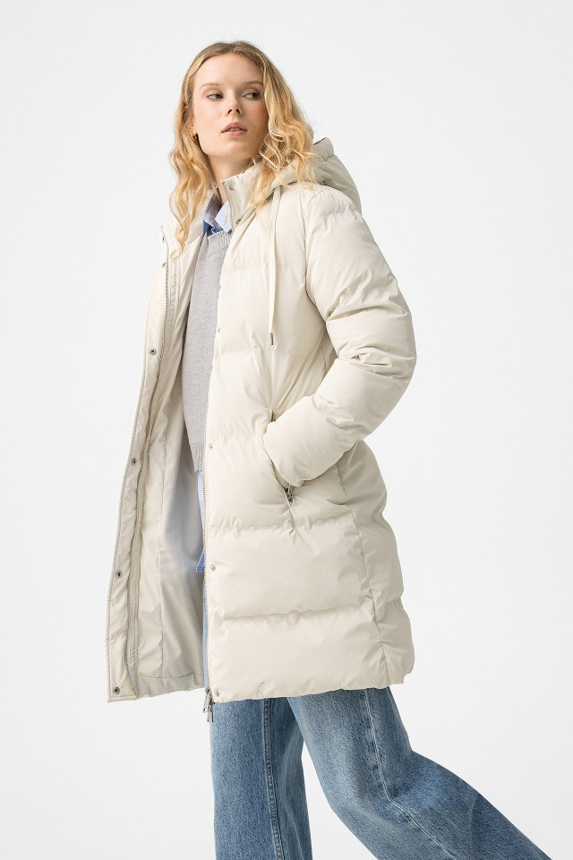 Long Padded Cream Coat
