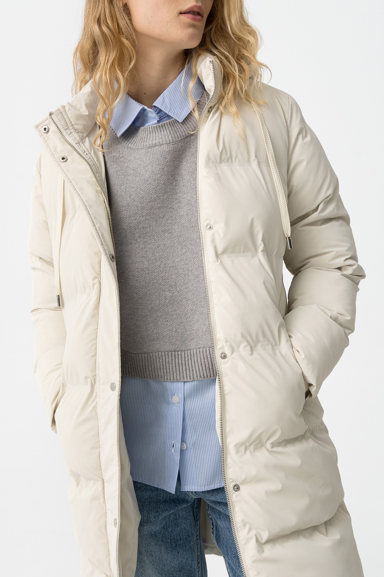 Casaco Comprido Acolchoado Cru