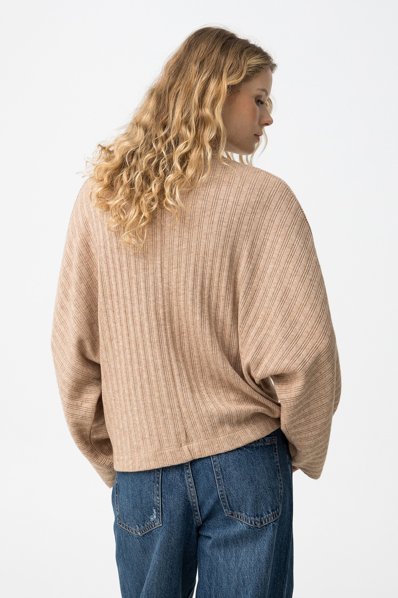 Beige Ribbed Long Sleeve Tee