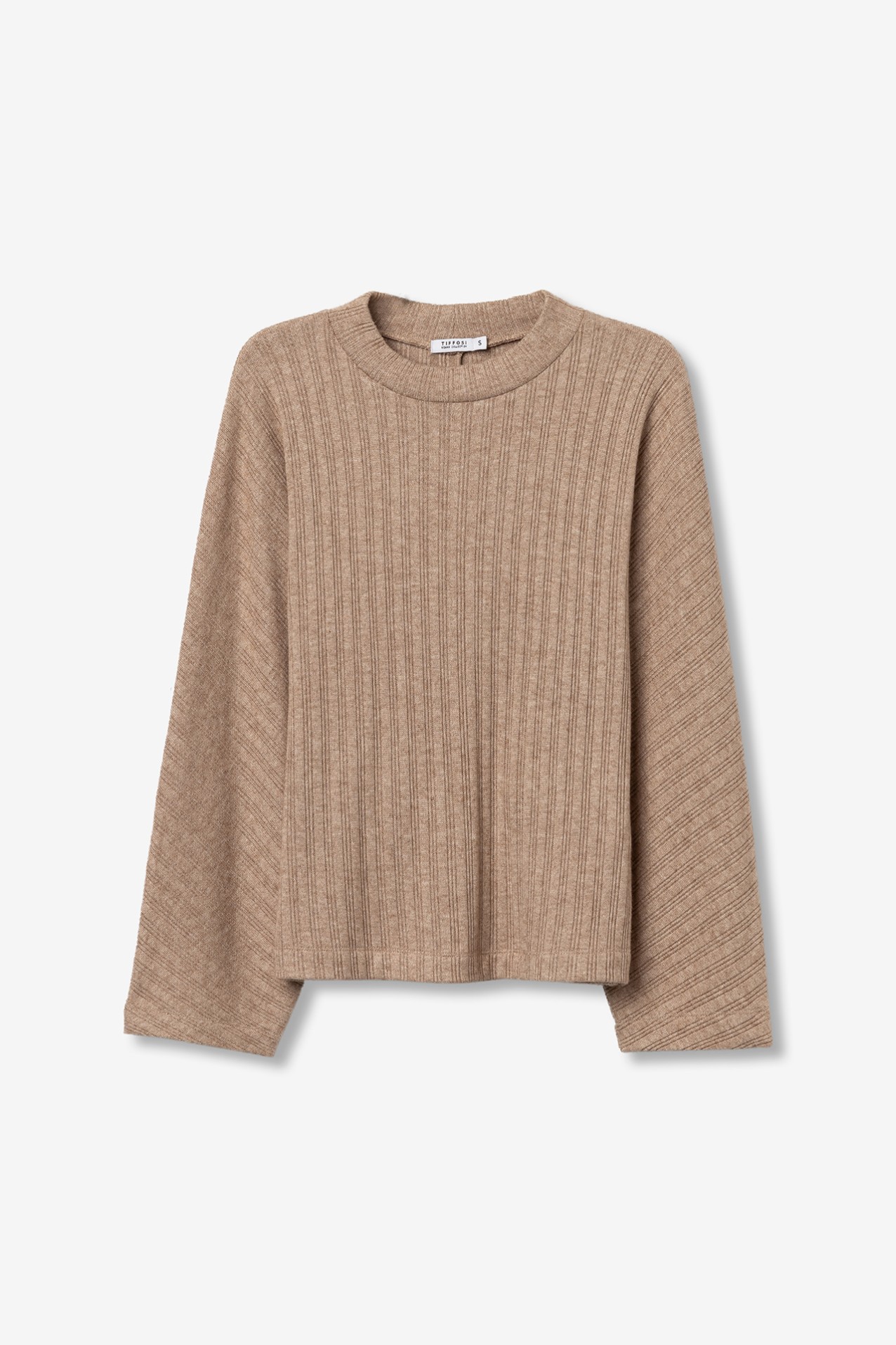 Beige Ribbed Long Sleeve Tee