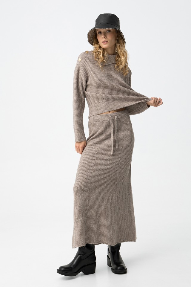 Saia Midi Bege Casual