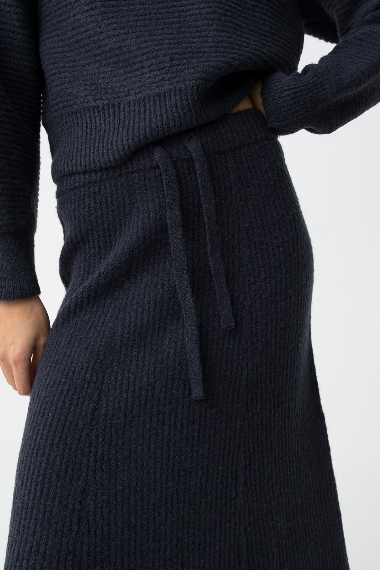 Navy Ribbed Midi Skirt