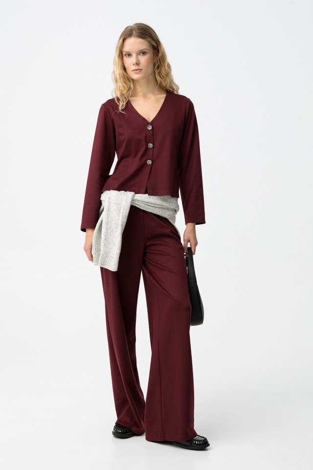 Wine Wide-Leg Trousers