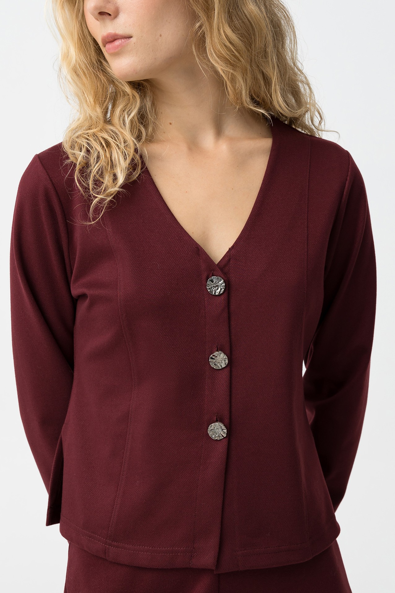 V-neck Burgundy Long Sleeve
