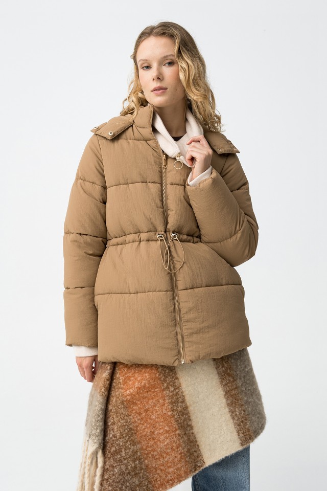 Beige Padded Hooded Jacket