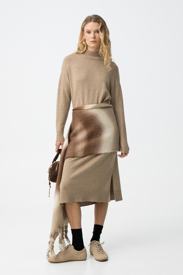 Beige Knit Midi Dress