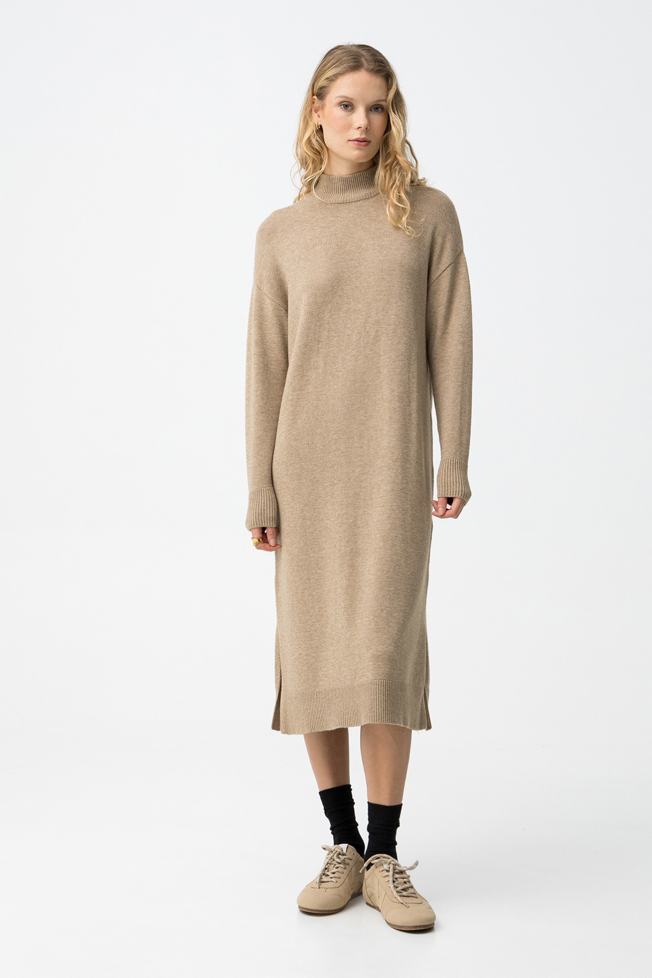 Beige Knit Midi Dress