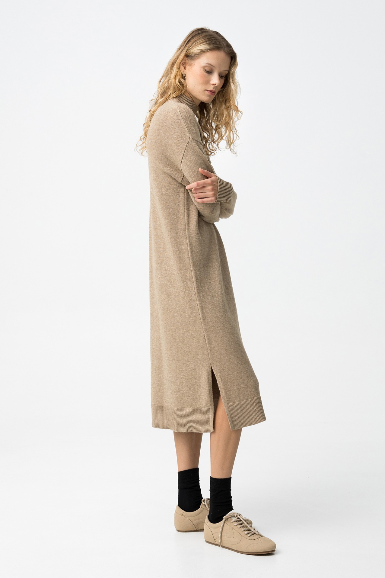 Beige Knit Midi Dress