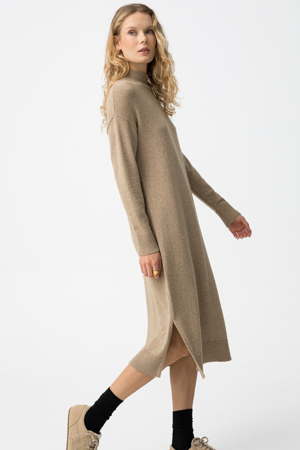 Beige Knit Midi Dress