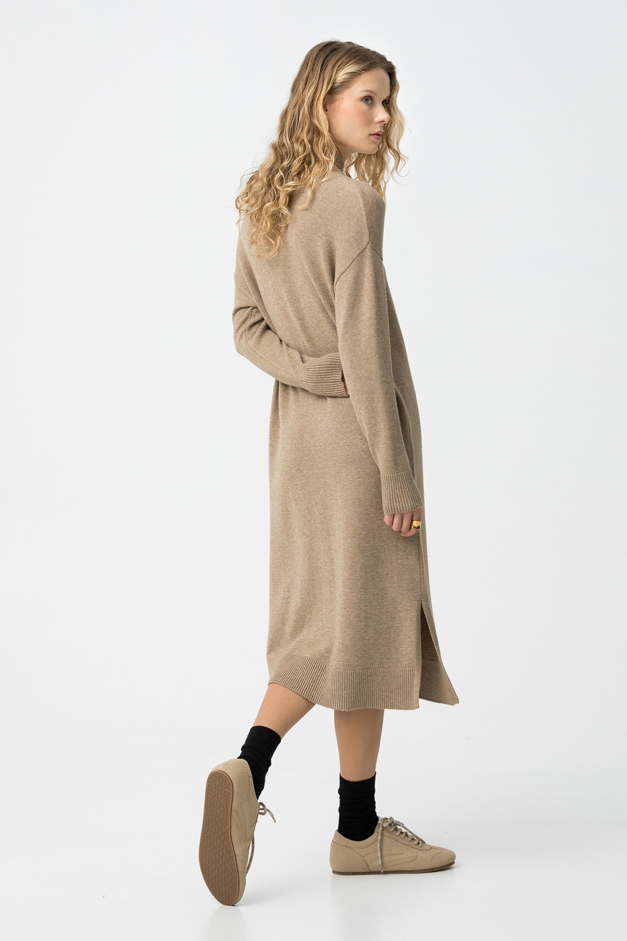 Beige Knit Midi Dress