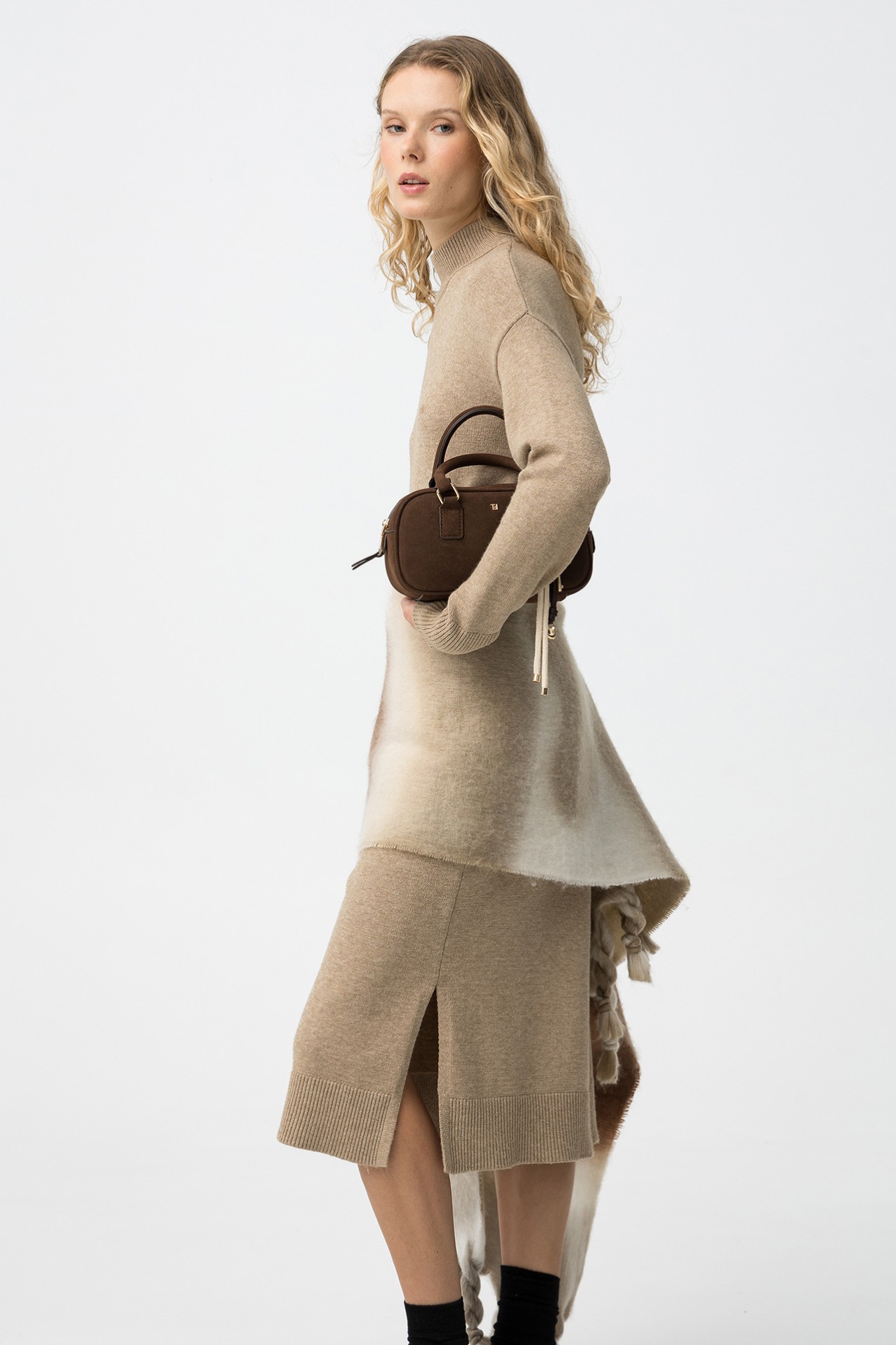 Beige Knit Midi Dress