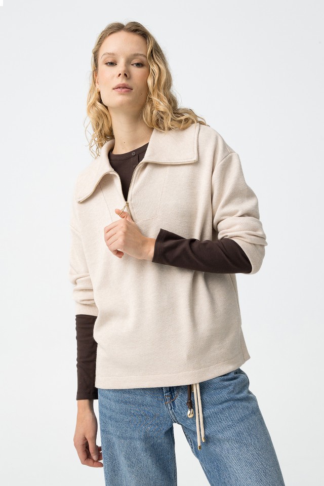 Beige Zip Sweatshirt