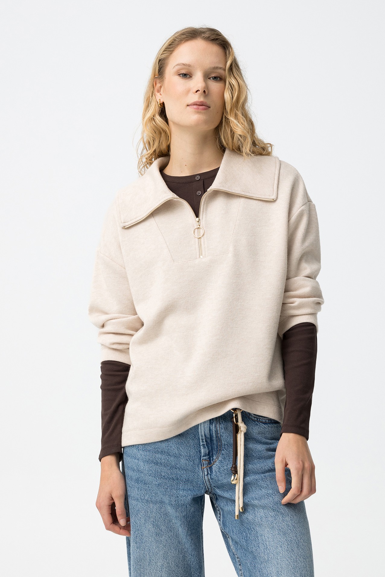 Beige Zip Sweatshirt