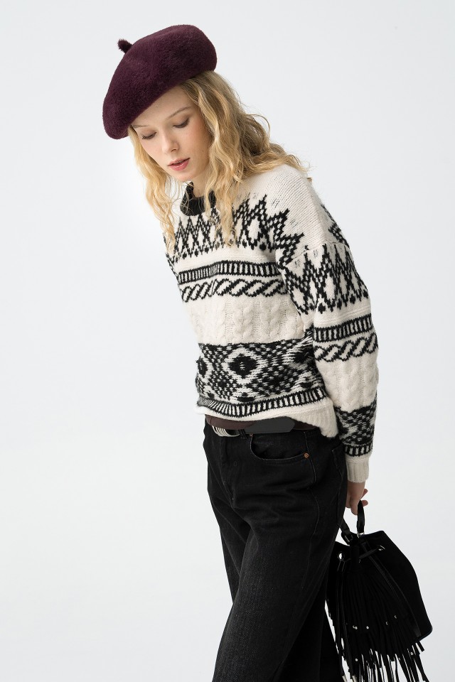 Beige Geometric Knit Sweater