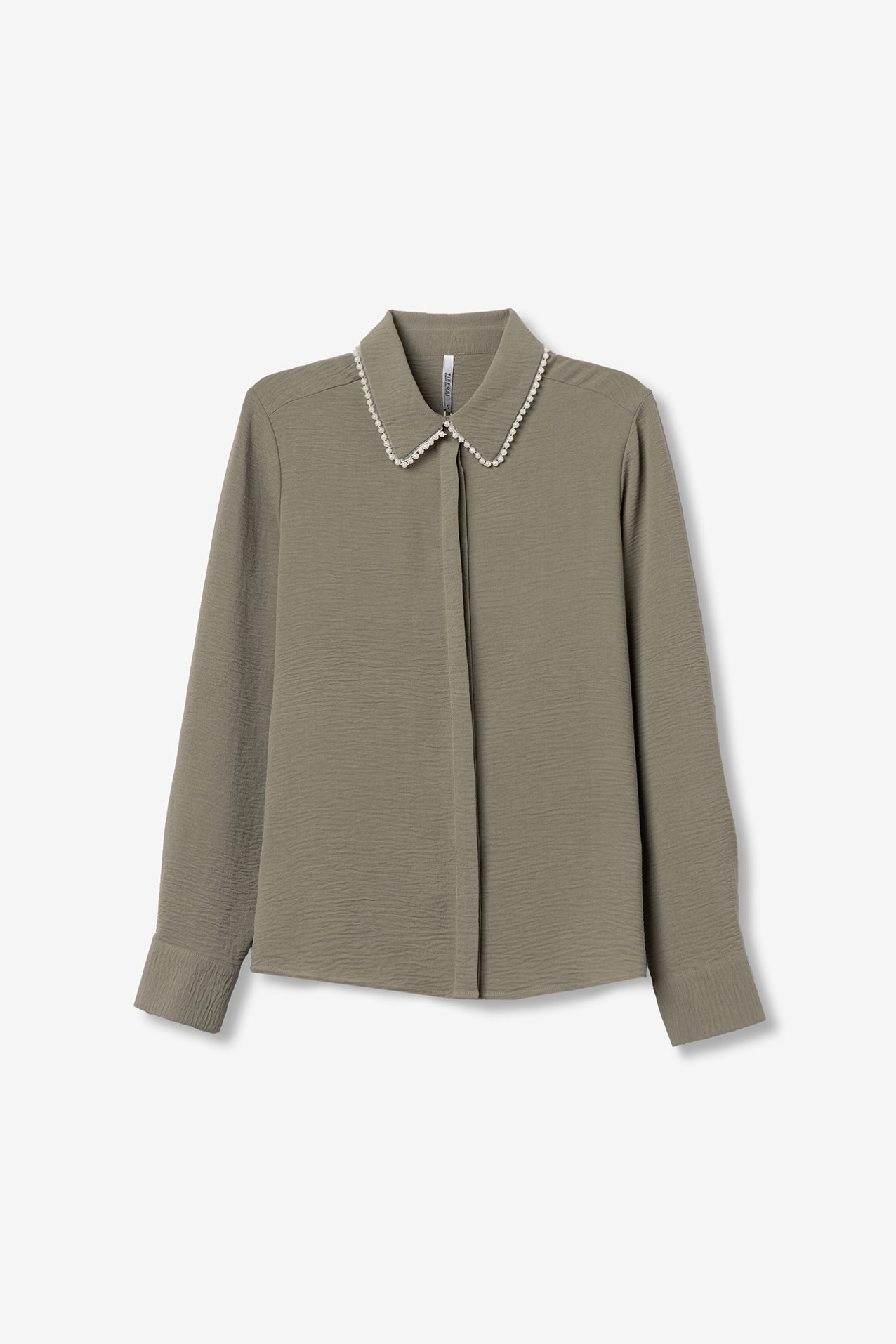 Pearl Collar Green Shirt