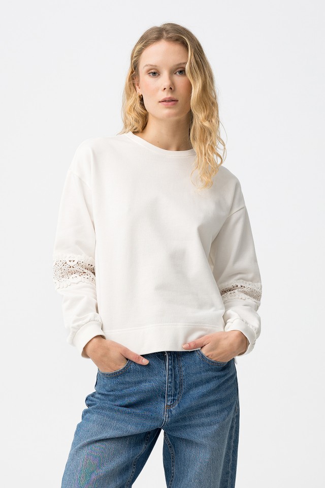 White Lace Detail Sweatshirt