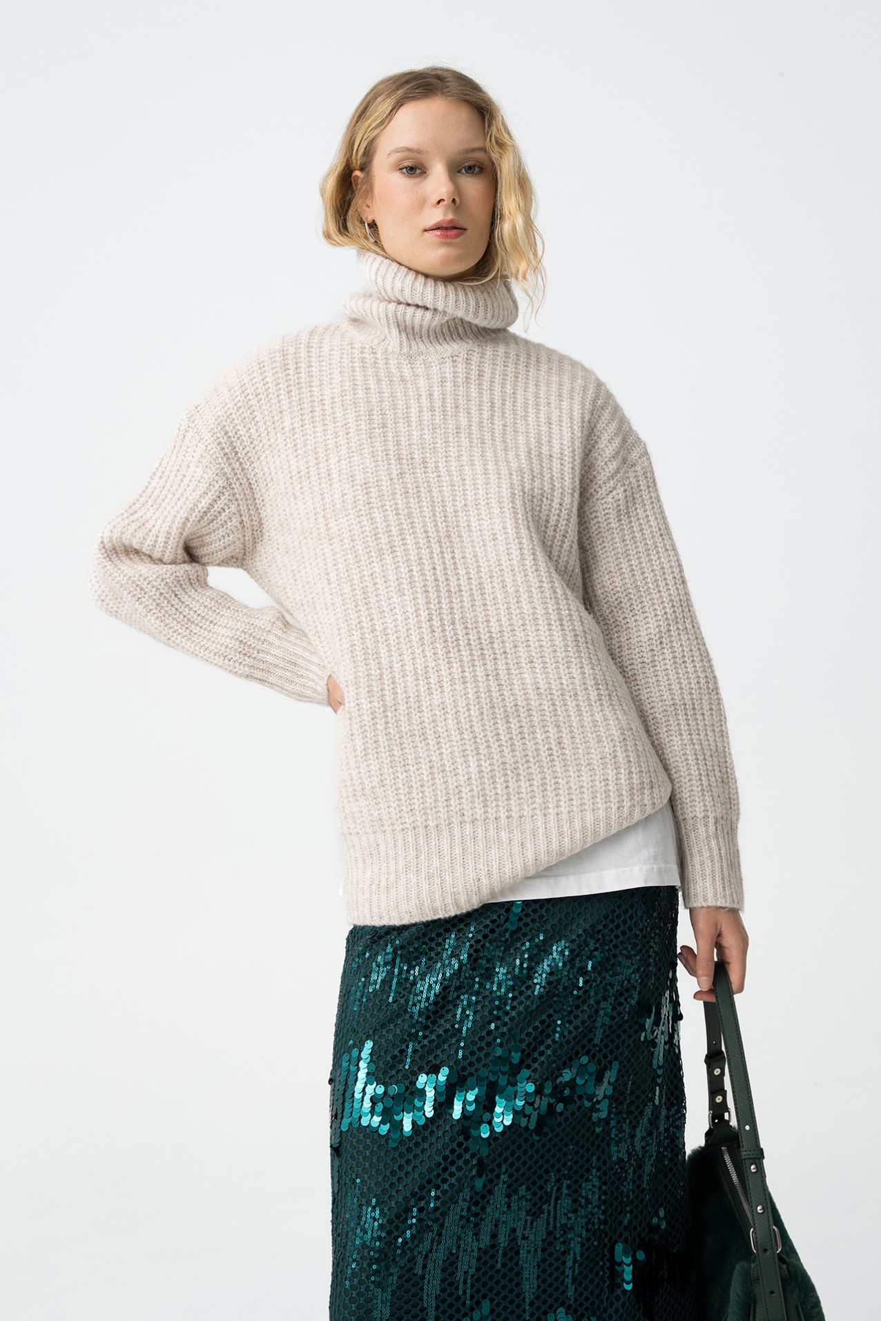 High Neck Sweater with Wool