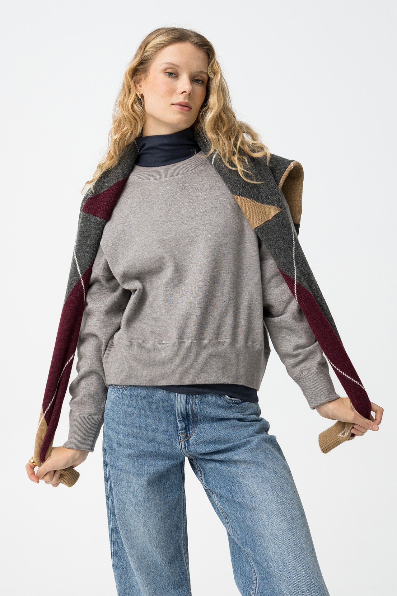 Grey Melange Knit Sweater