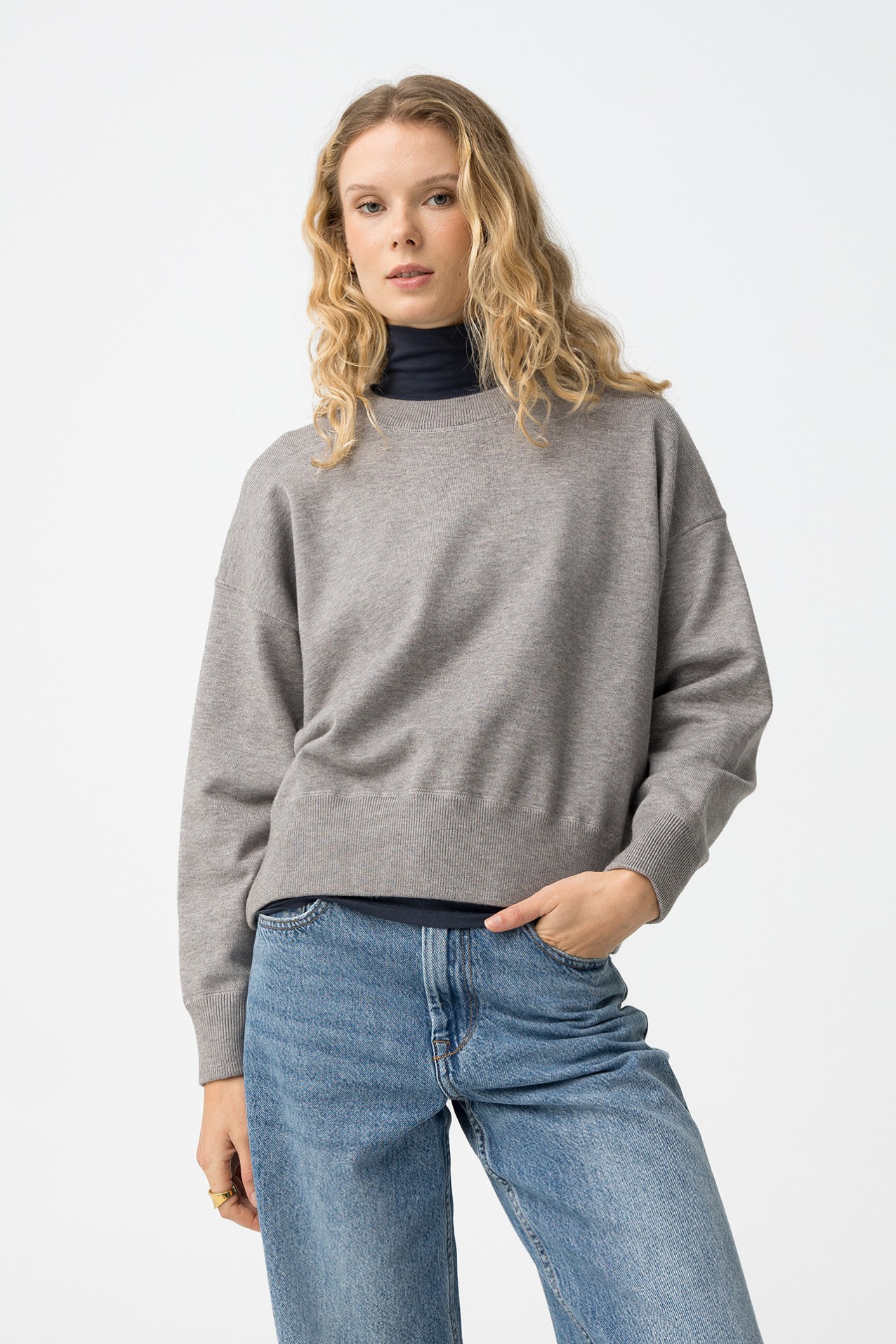Grey Melange Knit Sweater