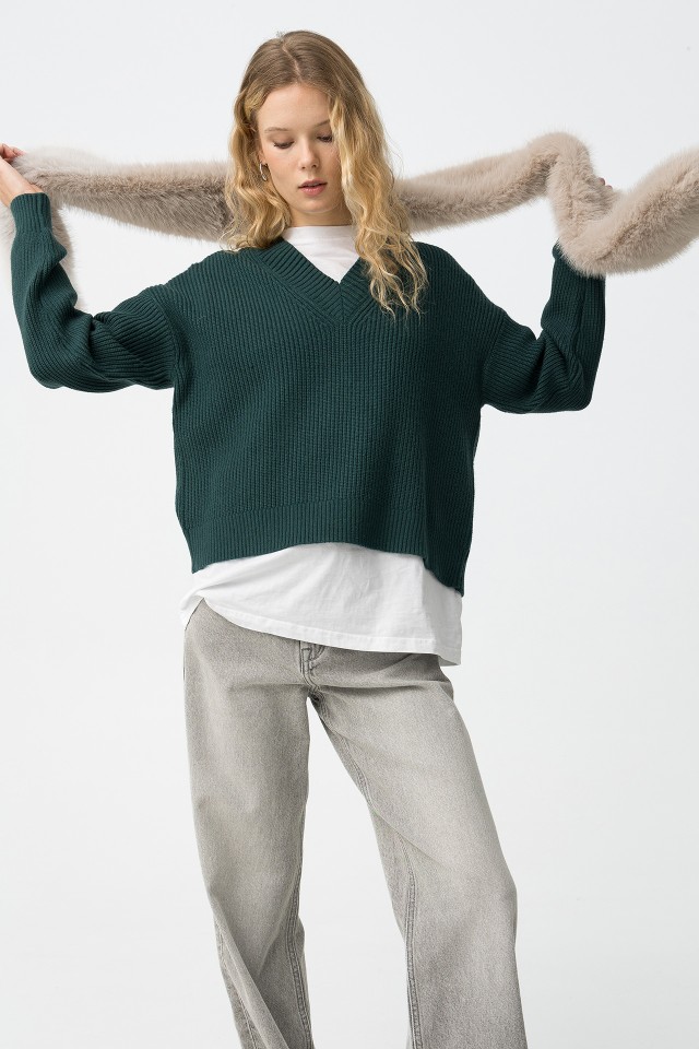 Camisola Tricotada Verde Relaxed