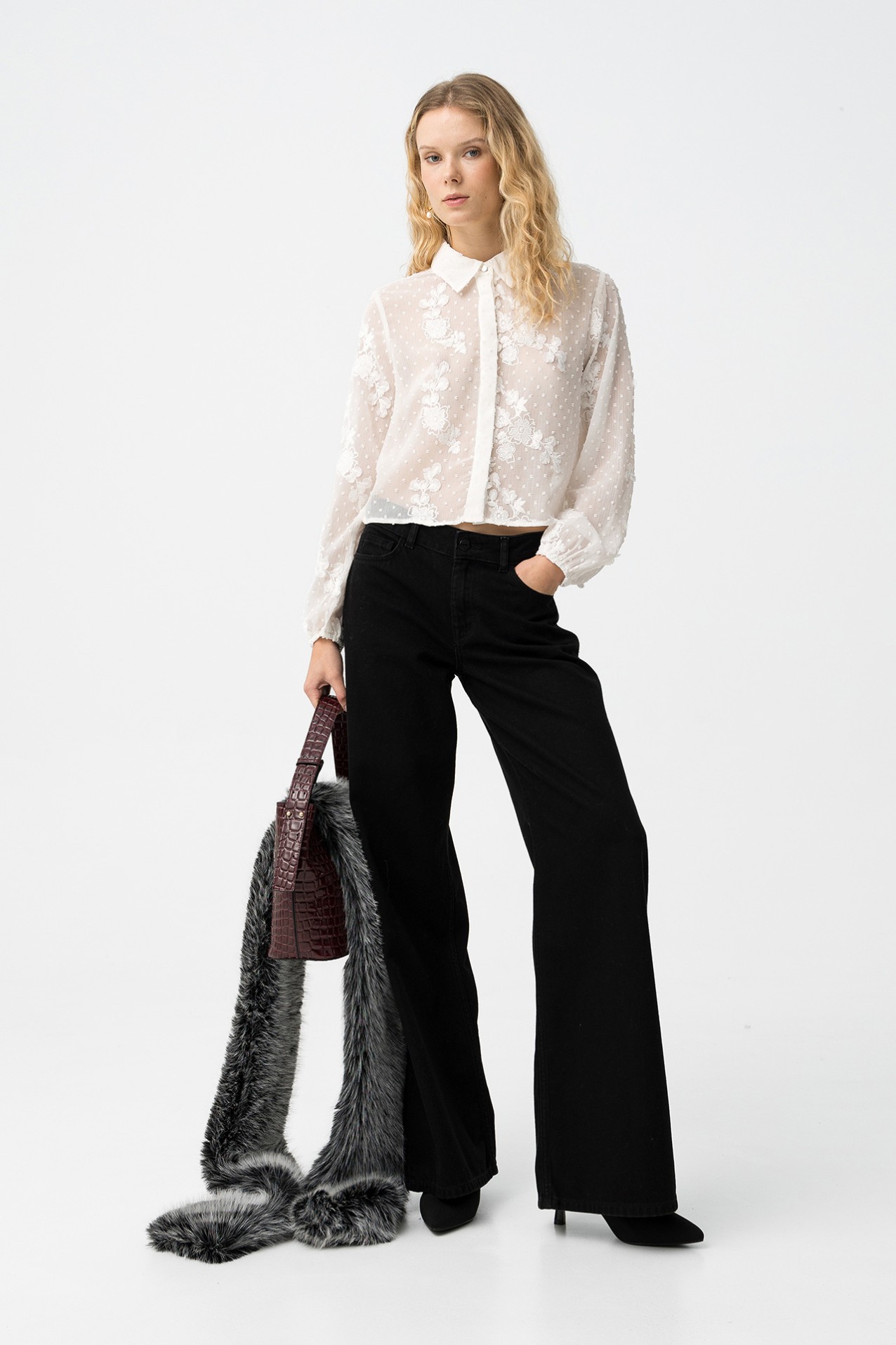 Sheer Floral Long Sleeve Shirt