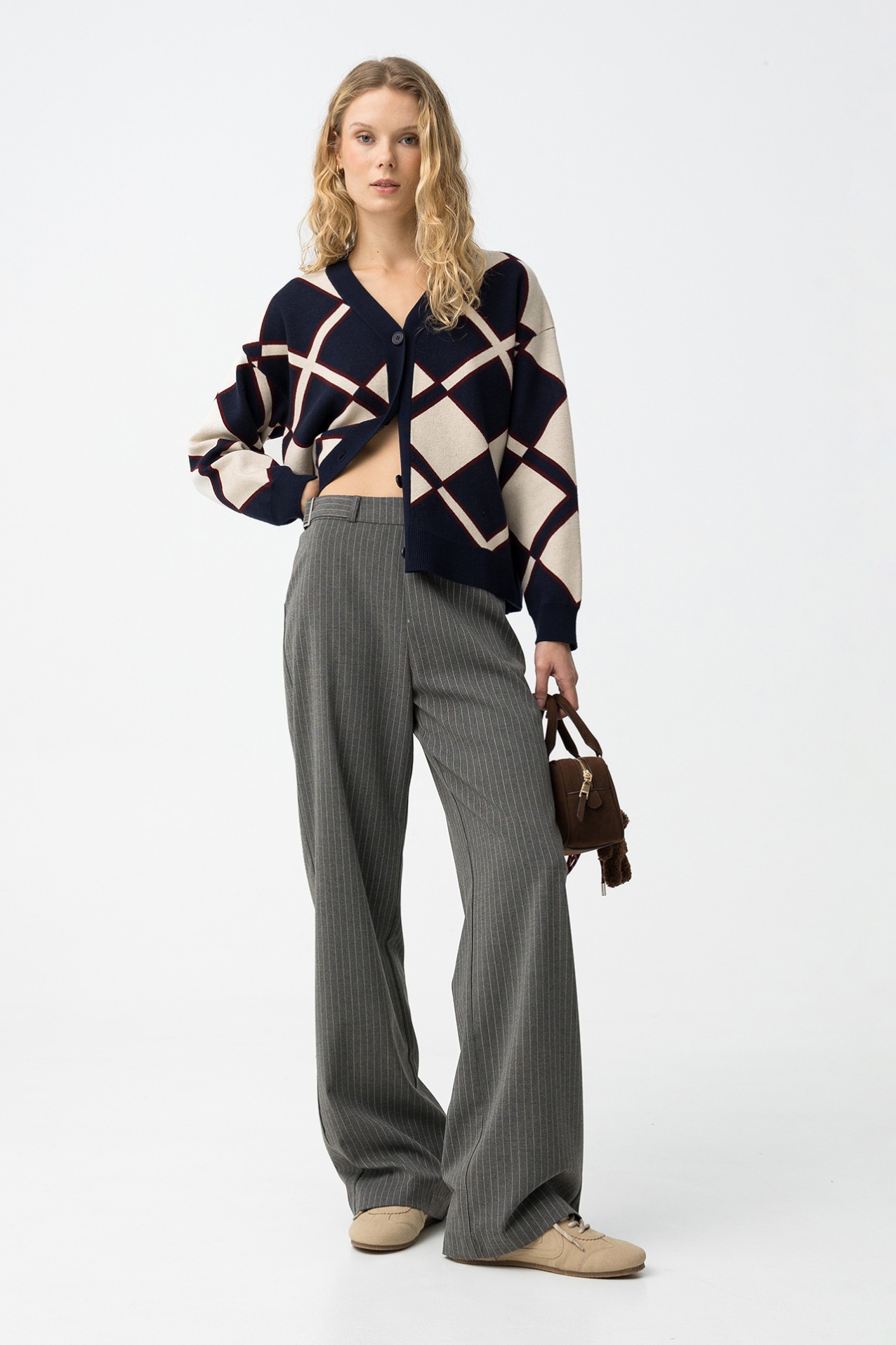 Grey Melange Straight Pants