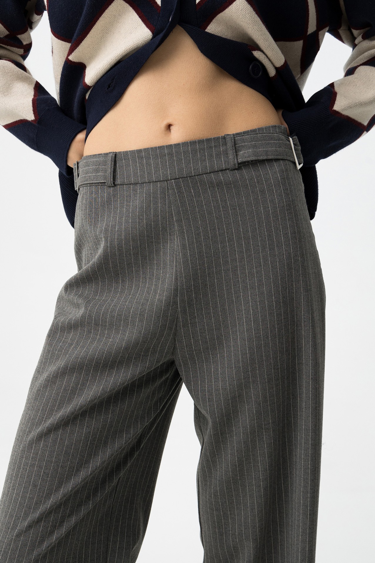 Grey Melange Straight Pants