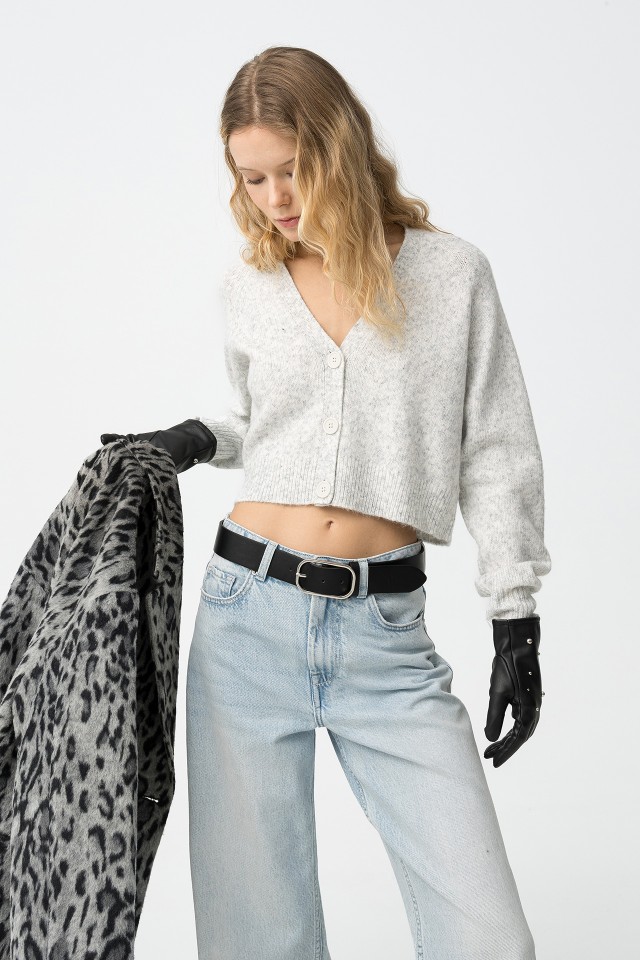 Cardigan Cinzento Cropped