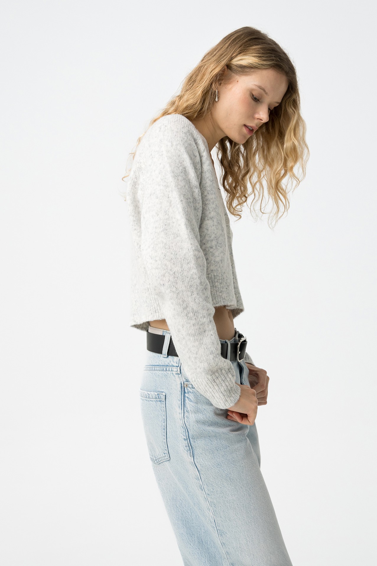 Cropped Grey Melange Cardigan