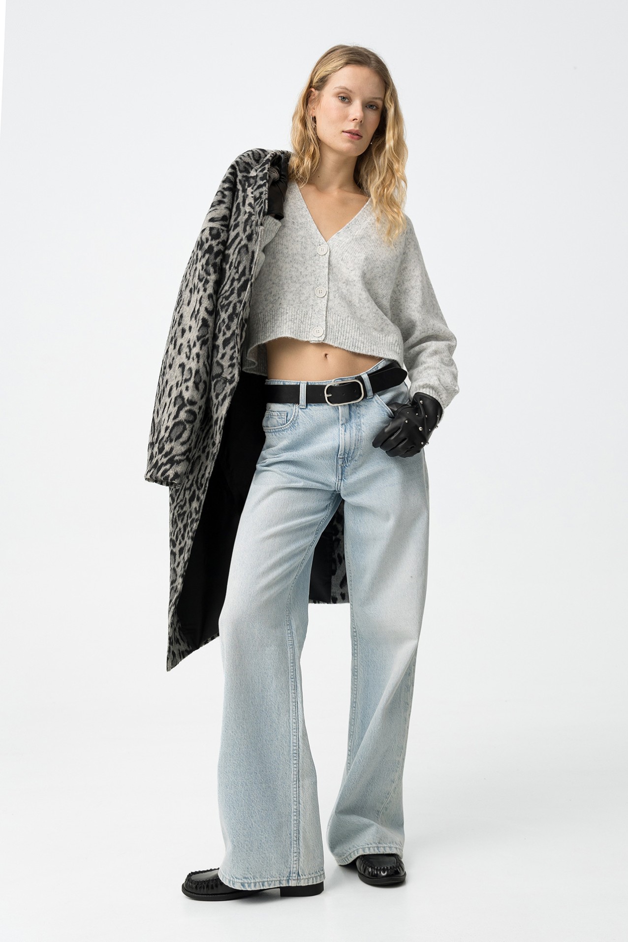 Cropped Grey Melange Cardigan
