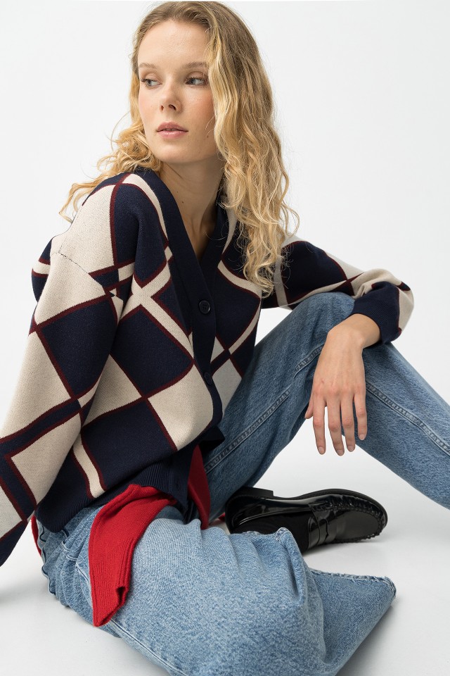 Cardigan geomtrico azul oscuro