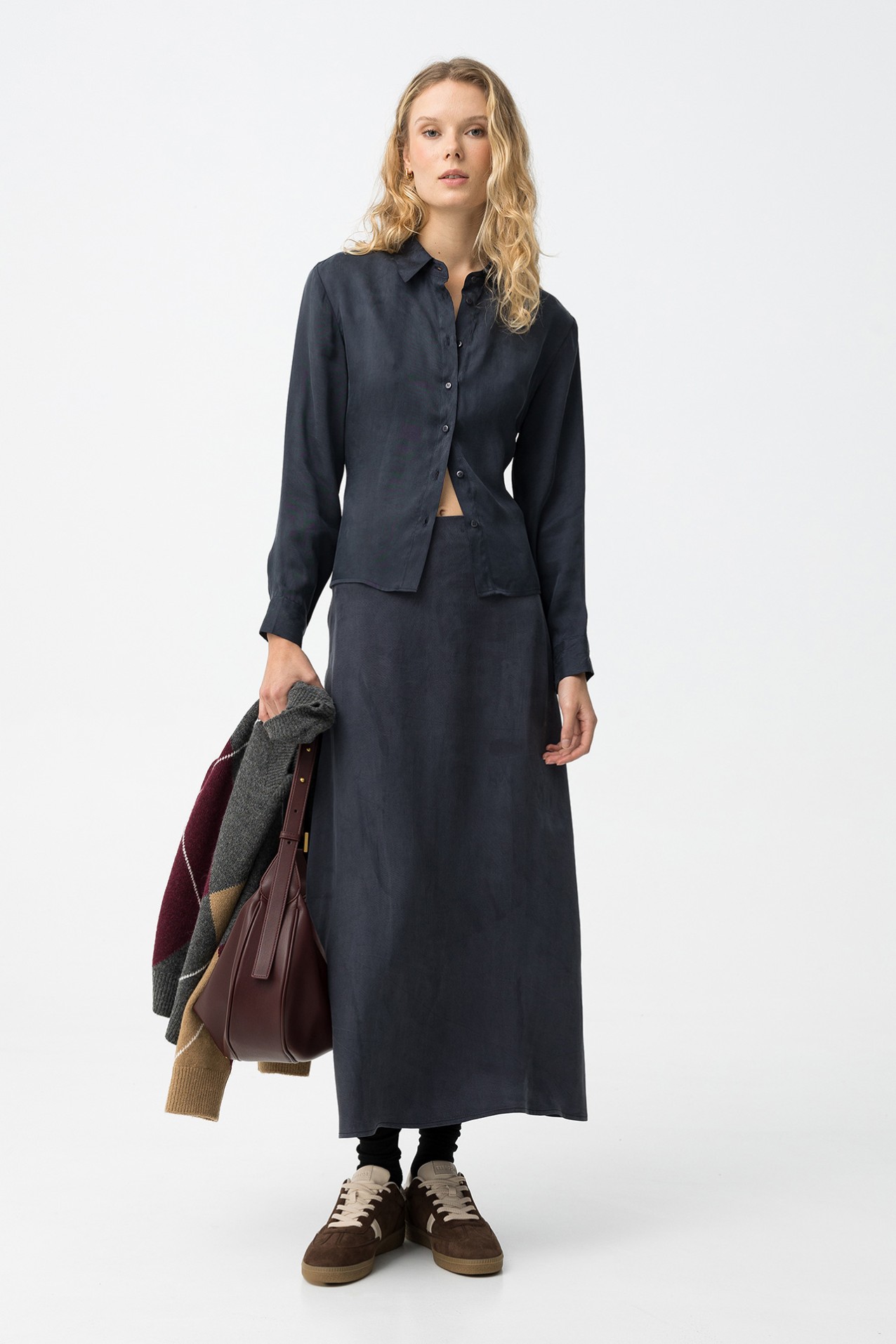 Saia Midi Azul Escuro