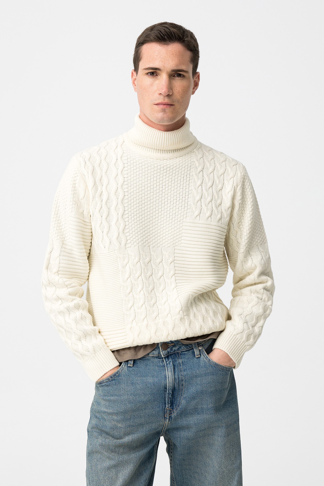 Beige Textured Knit Sweater