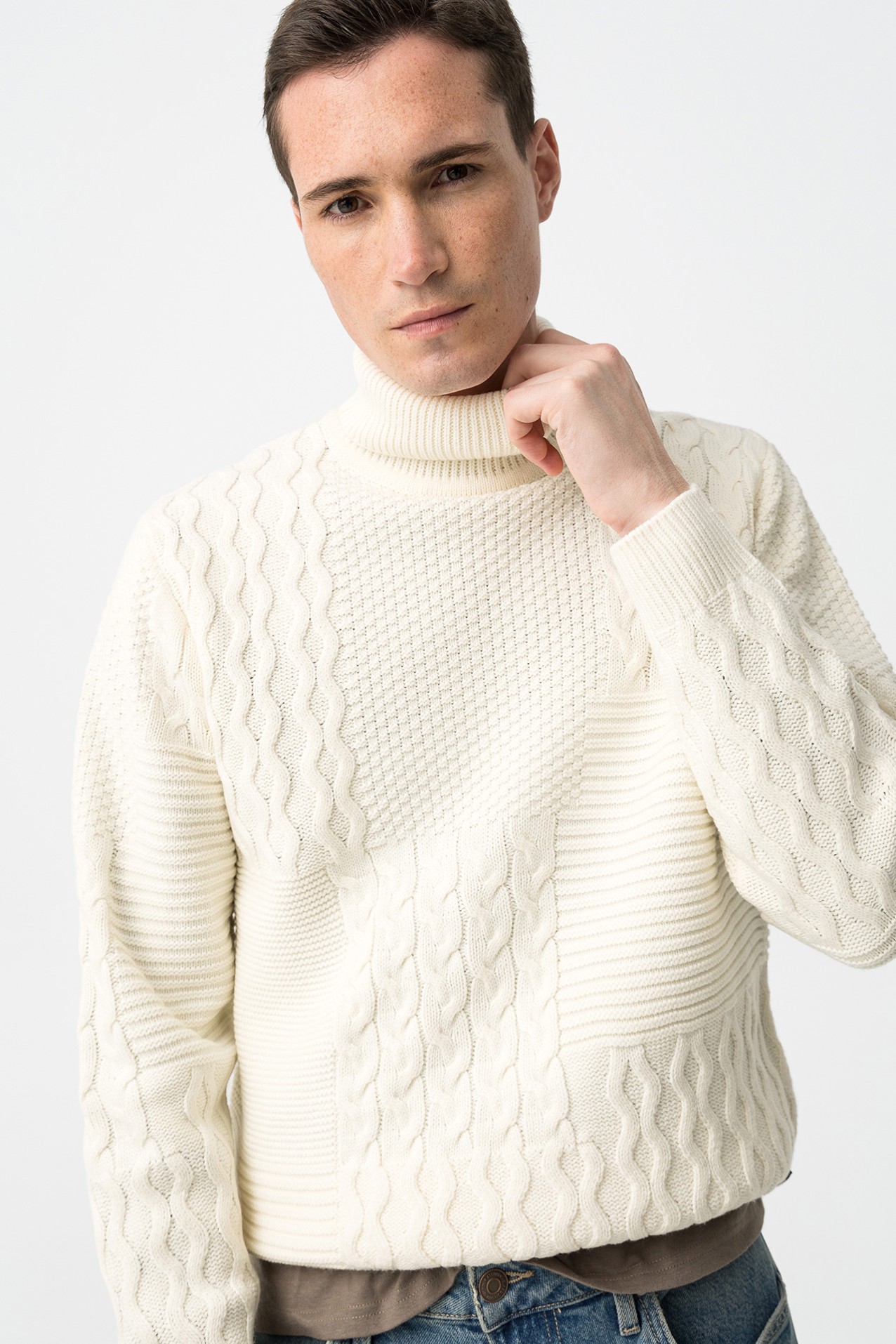 Beige Textured Knit Sweater