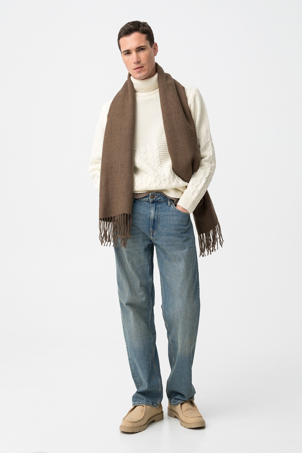 Beige Textured Knit Sweater