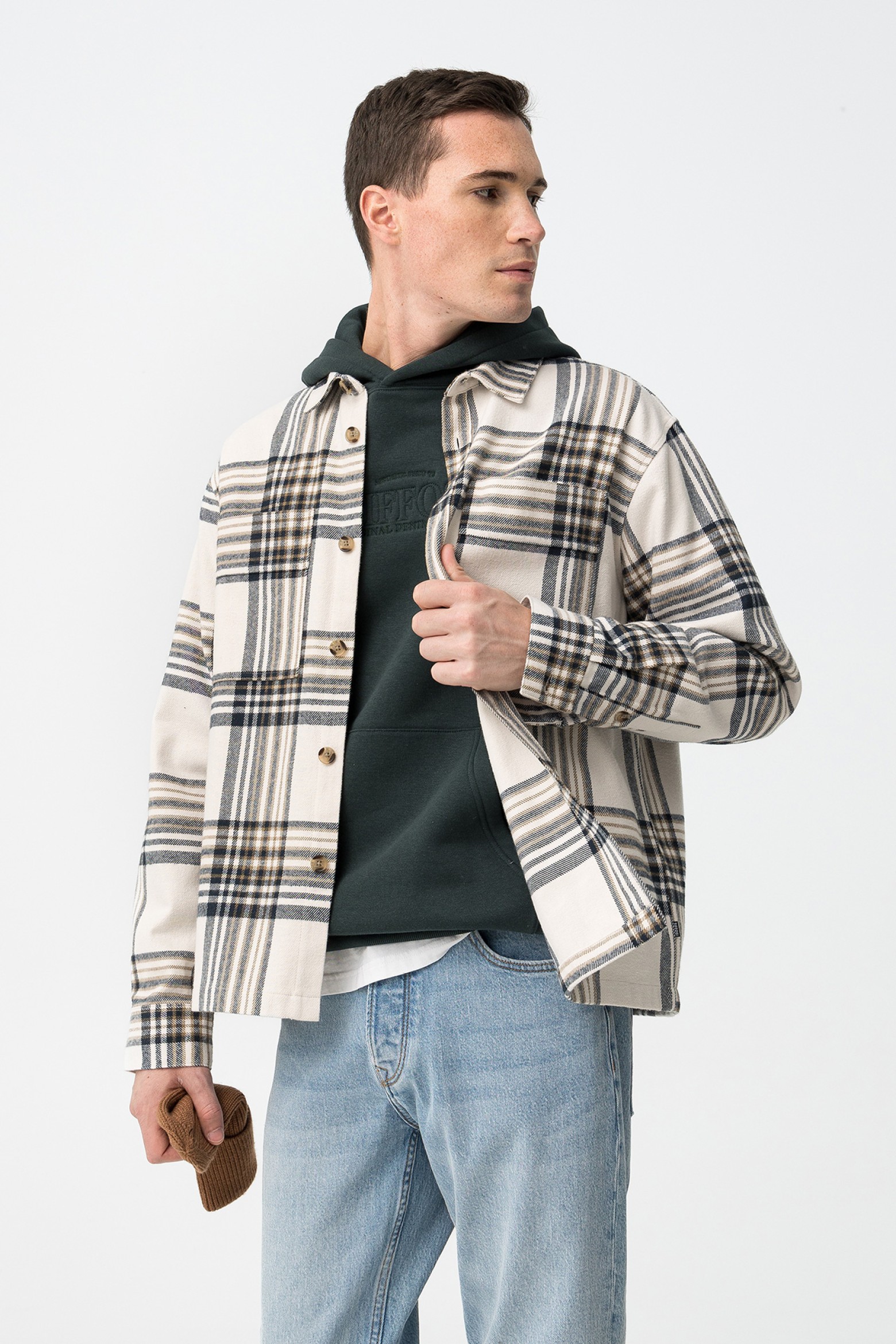 Camisa Oversize Xadrez Bege
