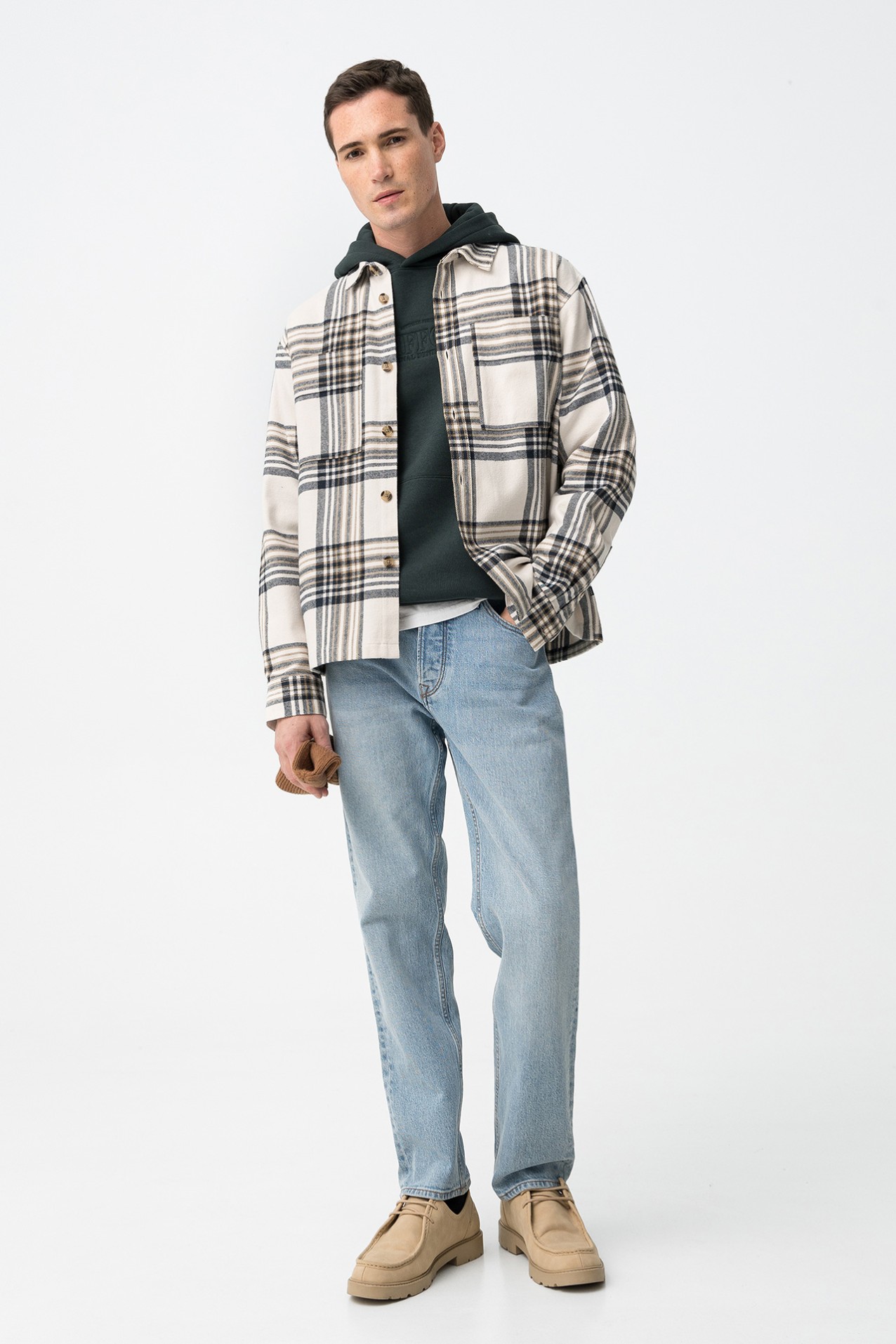 Camisa Oversize Xadrez Bege