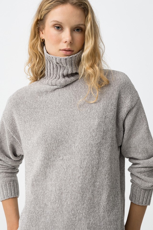 Grey Melange Knit Sweater