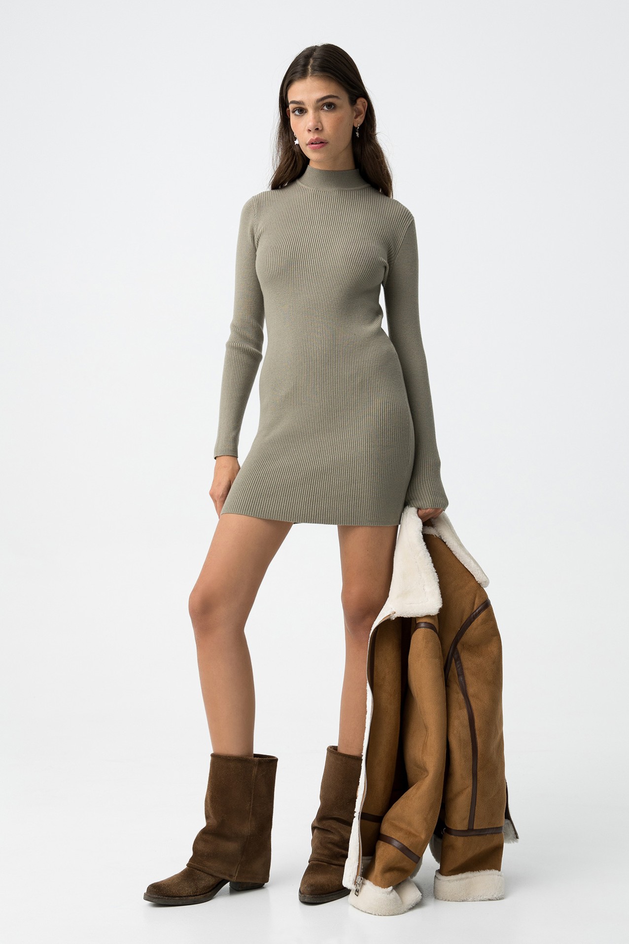 Vestido tricotado verde suave