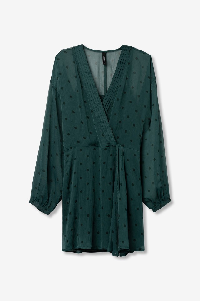 Green Long Sleeve Short Dress