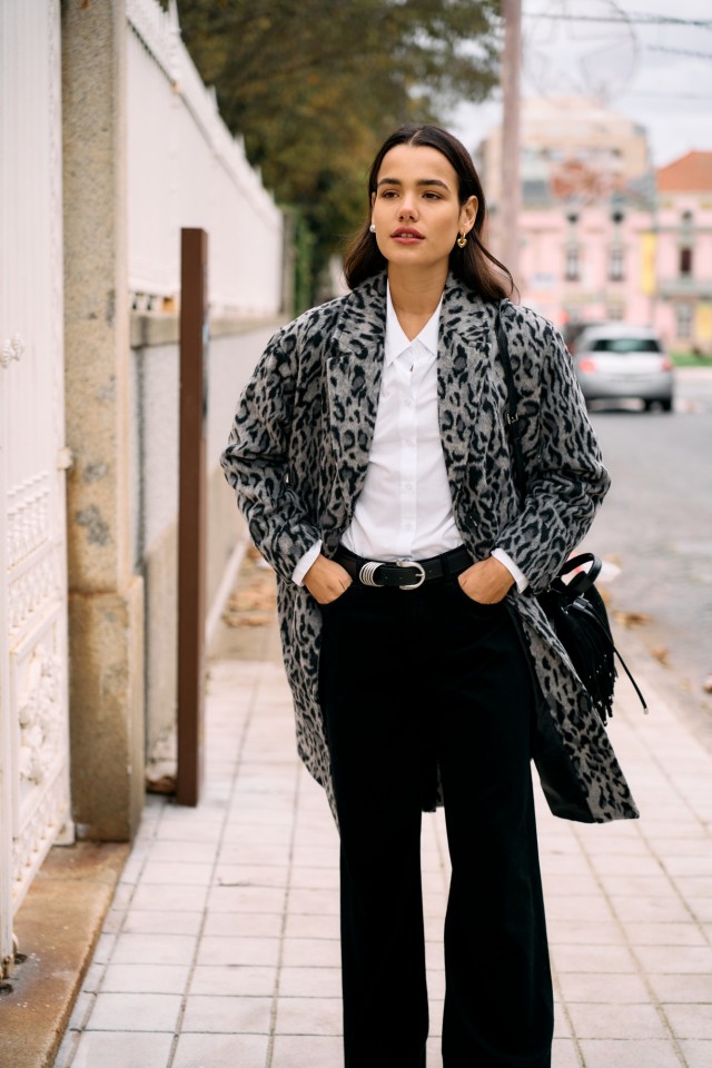 Casaco comprido estampado leopardo