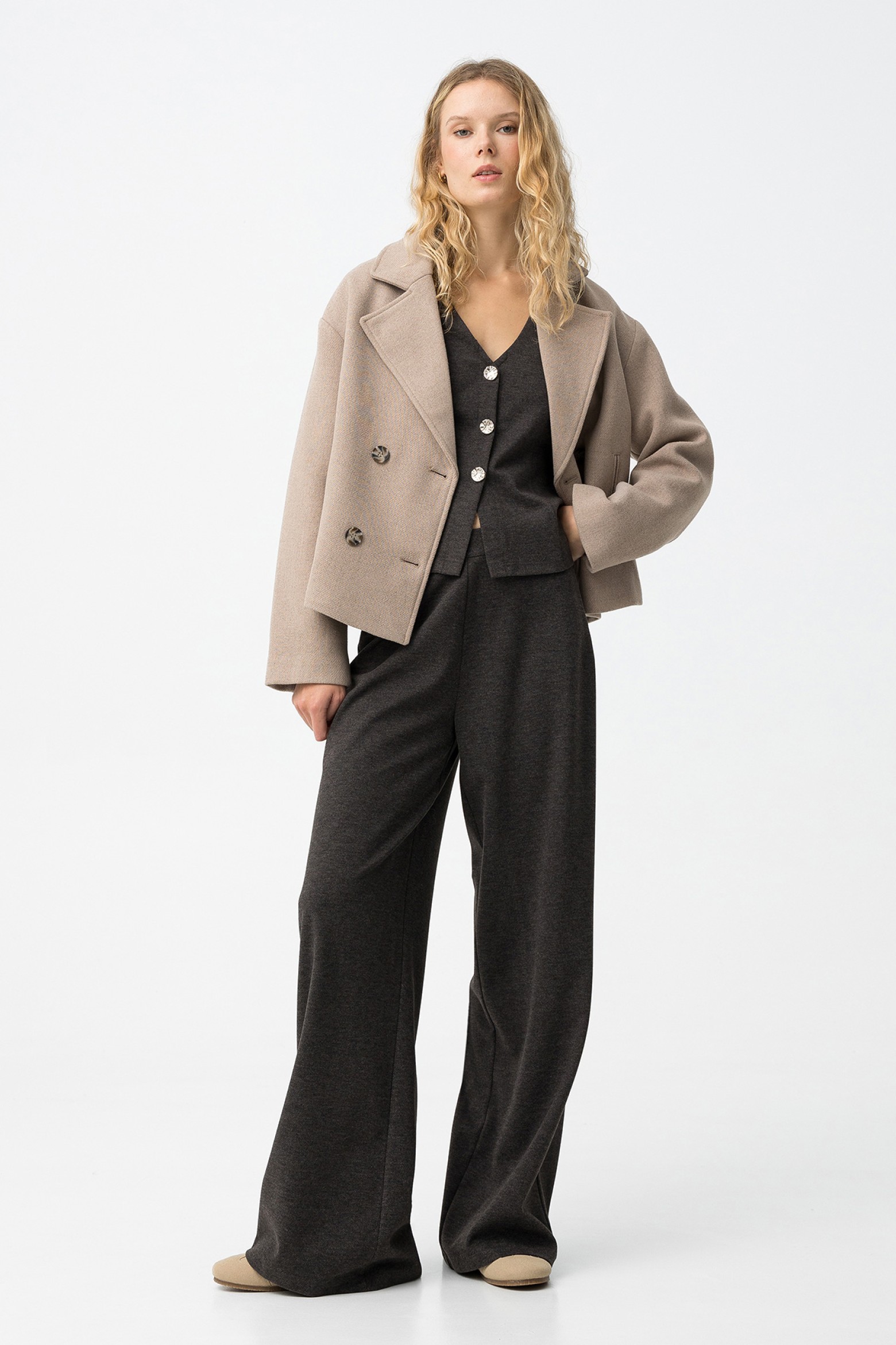 Wide Leg Grey Trousers