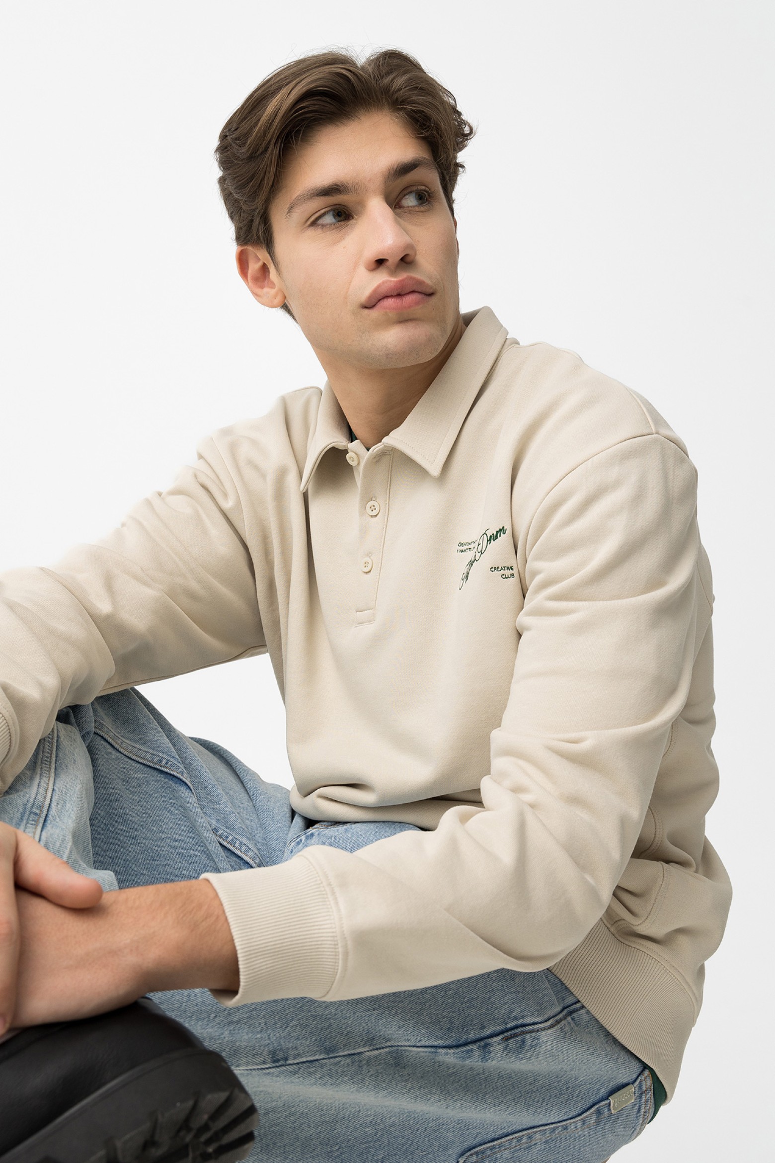 Polo Manga Comprida Bege