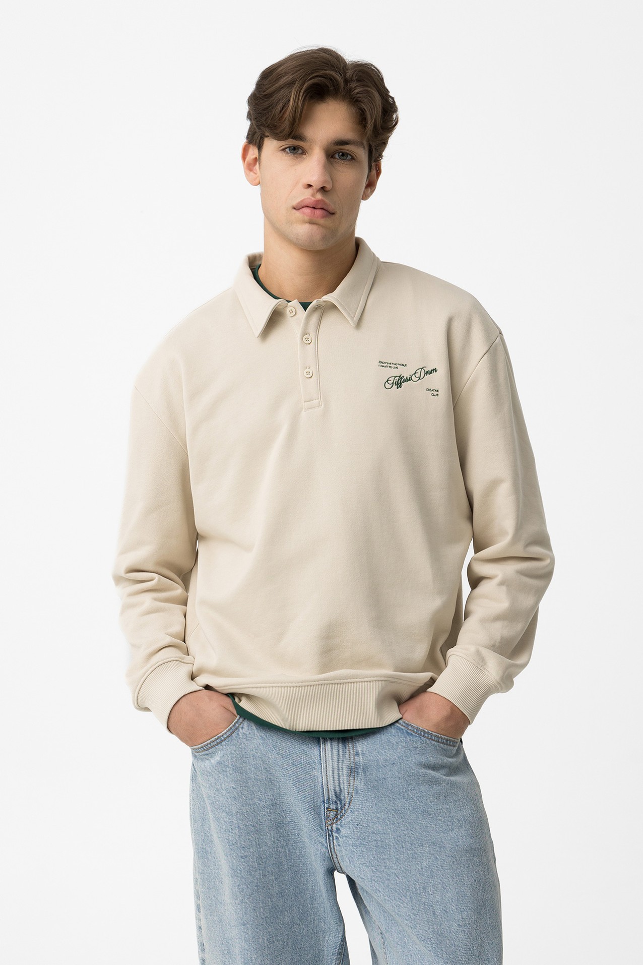 Beige Long Sleeve Polo