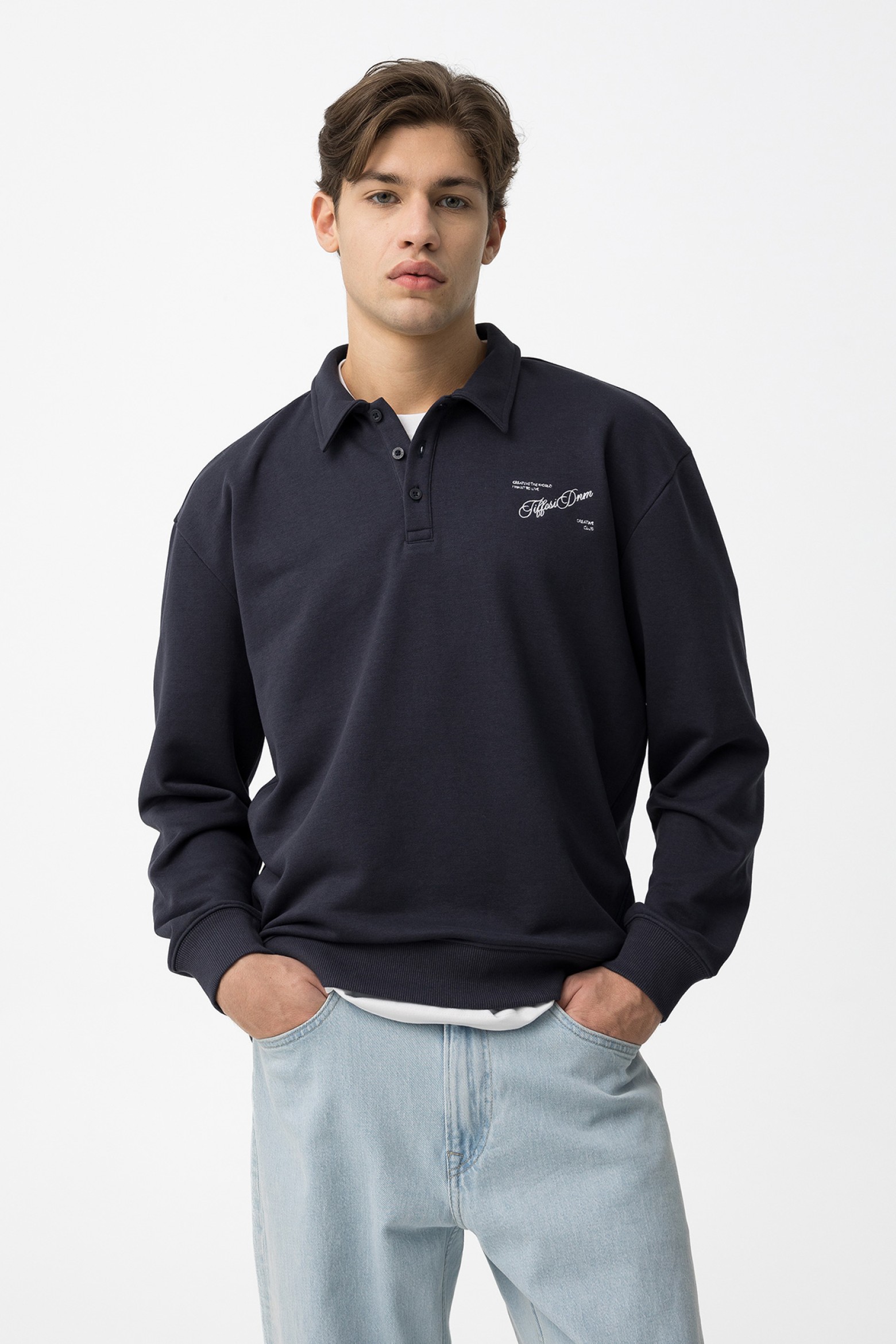 Polo Manga Larga Azul