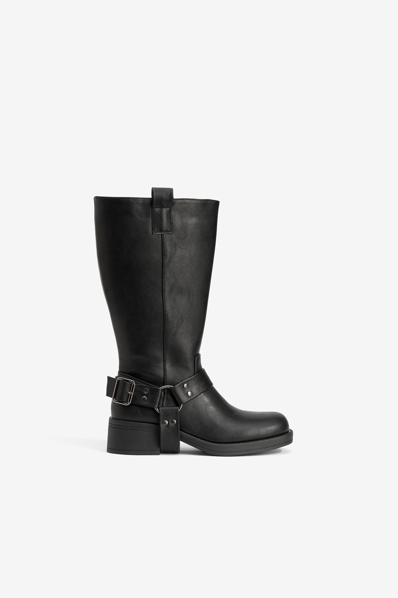 Chunky black biker boot