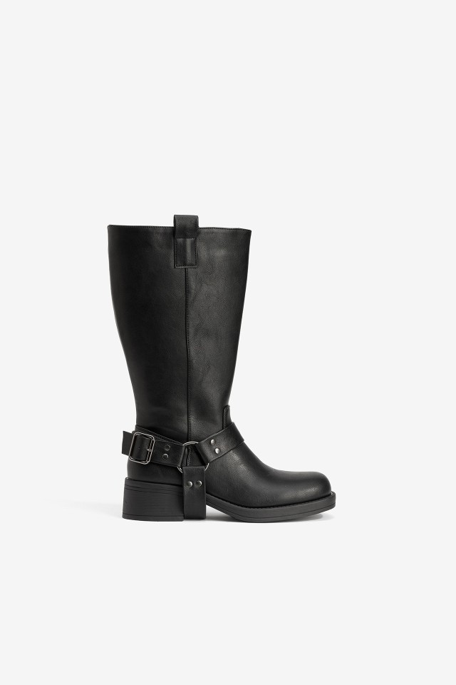 Chunky black biker boot