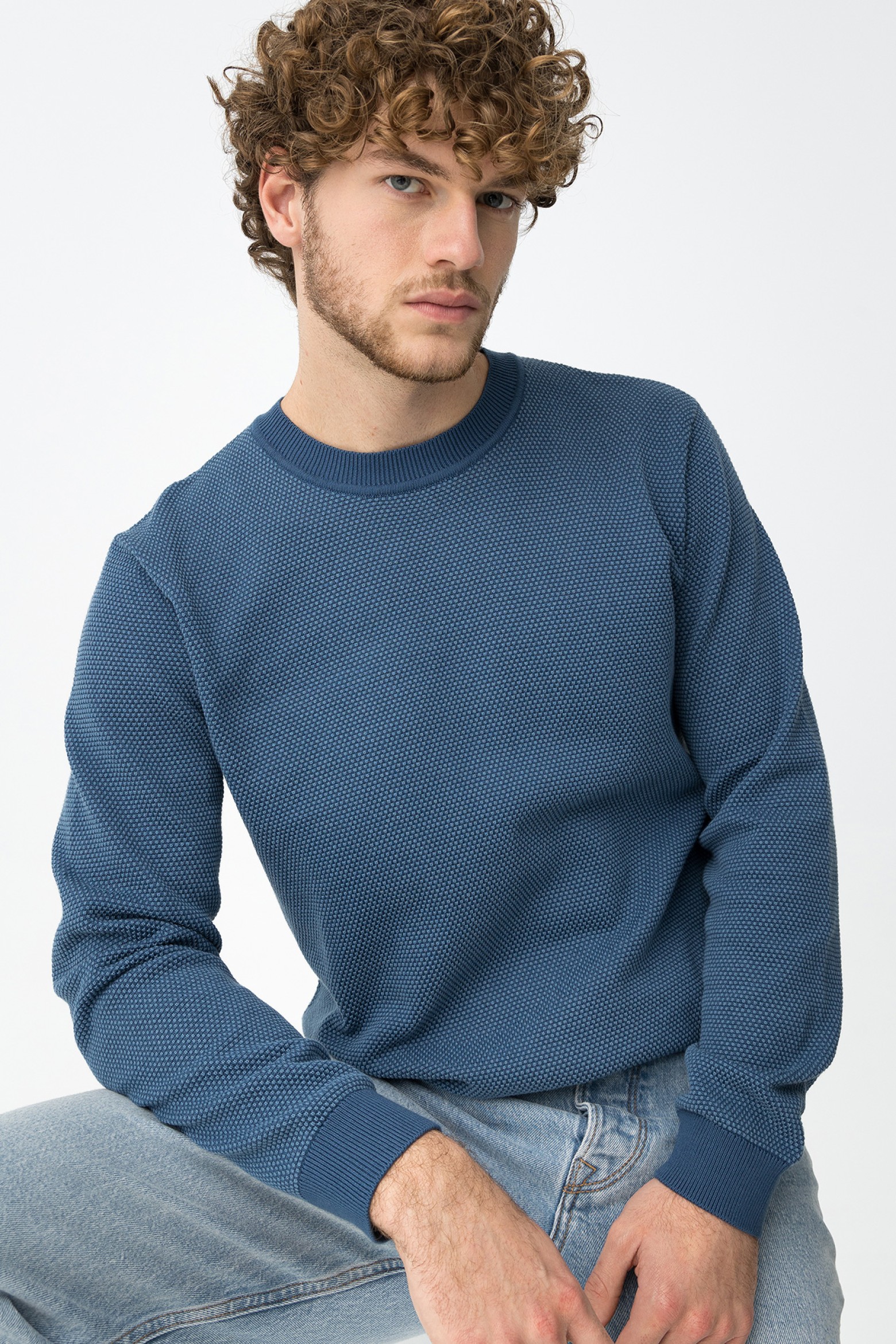 Blue Textured Knit Sweater