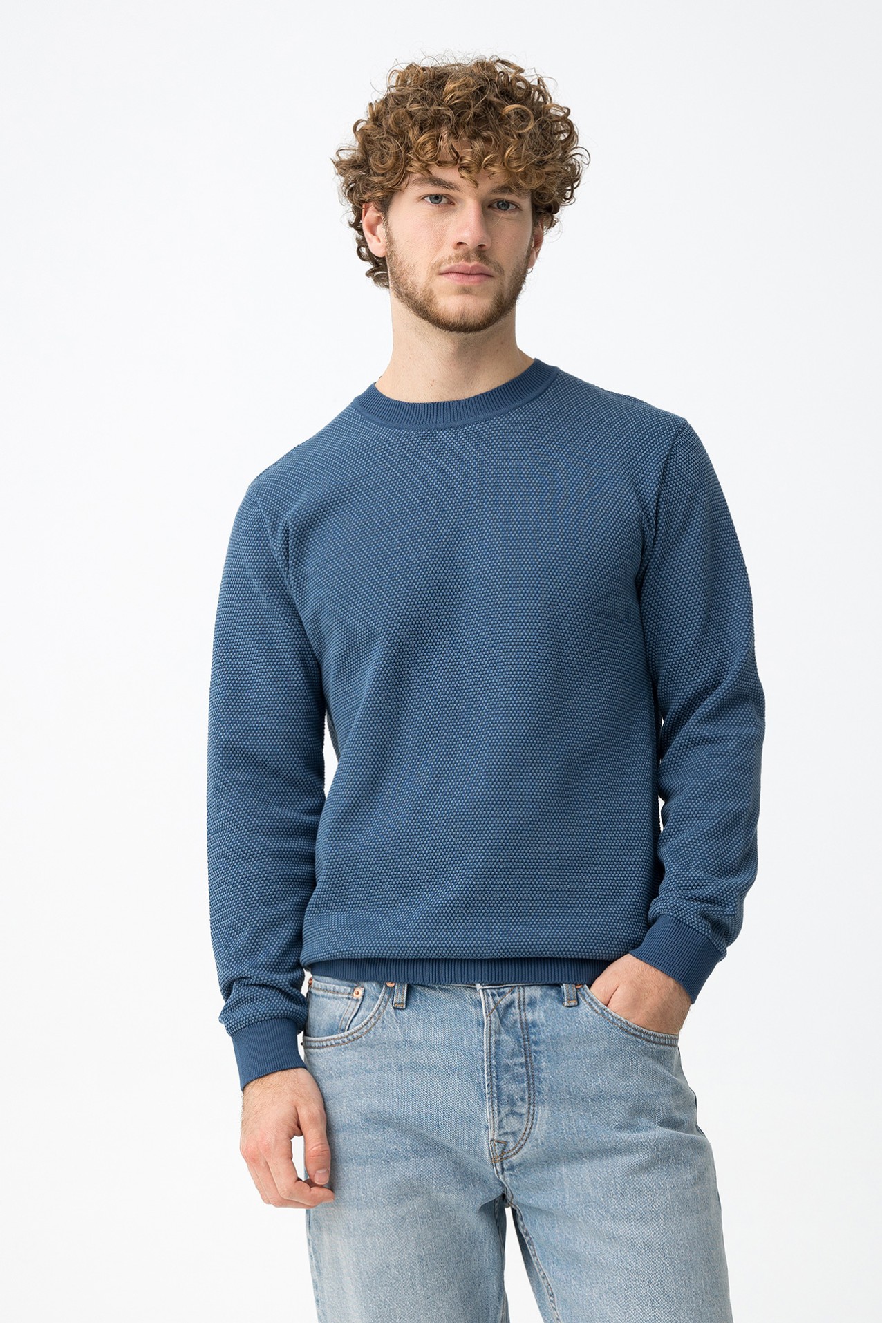 Blue Textured Knit Sweater