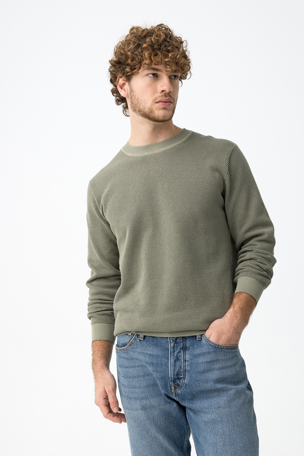 Green Textured Knit Sweater